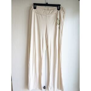 Sweet Juliet Women's Beige & Green Floral Wide Leg Loose Fit Lounge Pants Size L